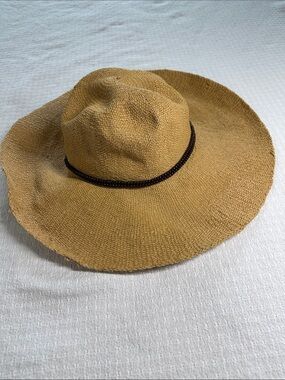 HBY Miami tan woven sun hat with brown beaded bands 5” brim